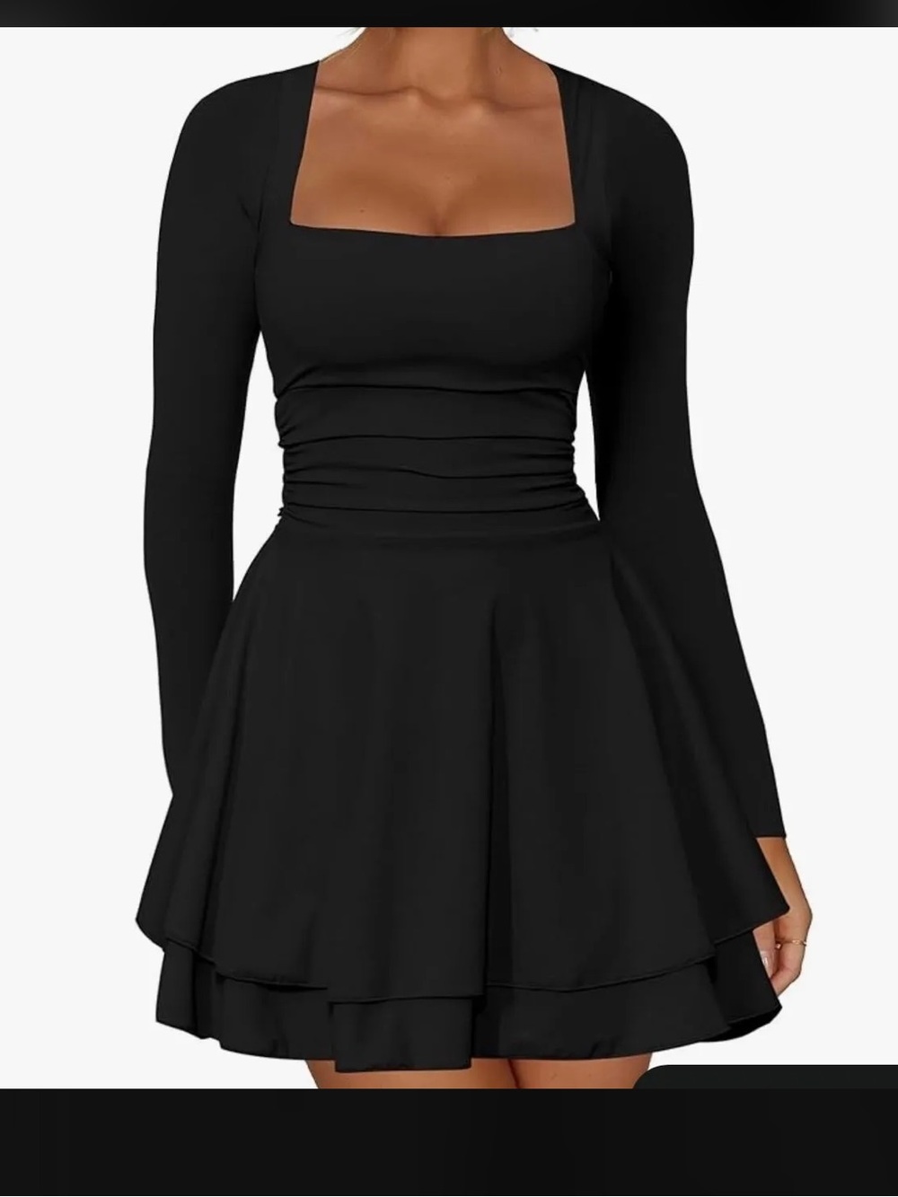 Kaximil Women's Square Neck Mini Dress‎ Long Sleeve Party Dress LBD XL New